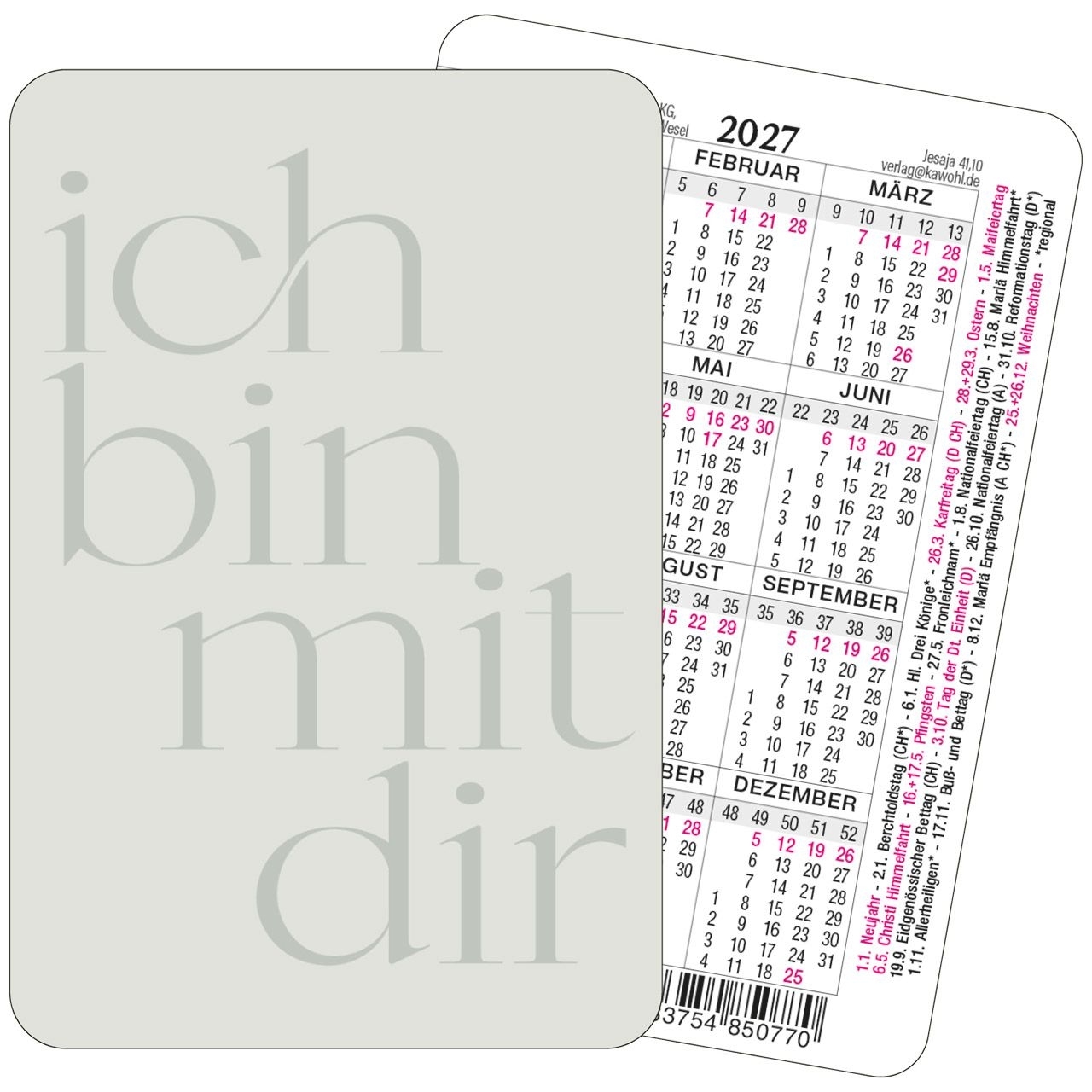 Jahreslosung 2027 "Ich bin mit dir" - Spielkartenkalender