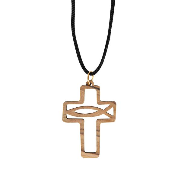 Halskette mit Kreuz aus Olivenholz