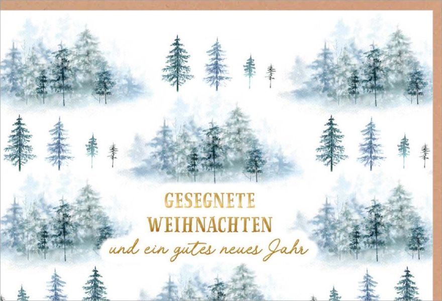 Faltkarte "Gesegnete Weihnachten"/Tannen und Wälder