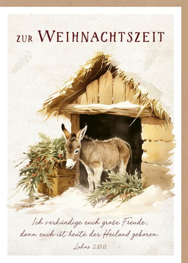 Faltkarte "Zur Weihnachtszeit" - Esel