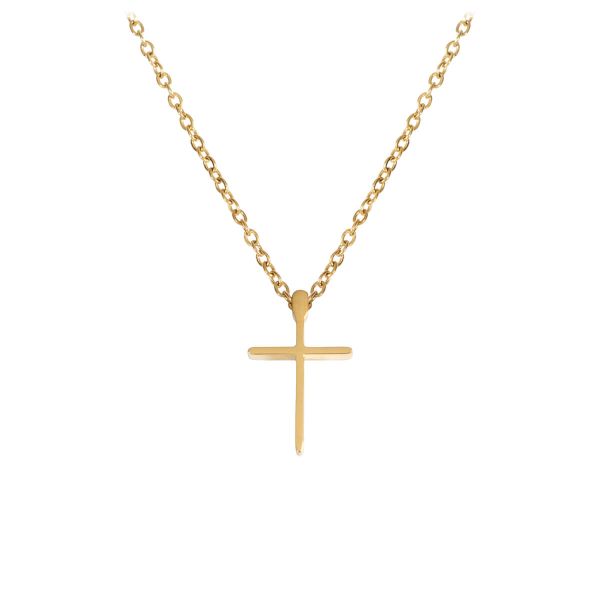 Halskette mit Anhänger Kreuz, Goldauflage