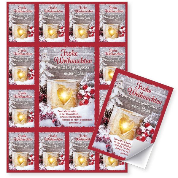 Aufkleber-Gruß-Karten: Frohe Weihnachten Joh.1,5 4 Stück