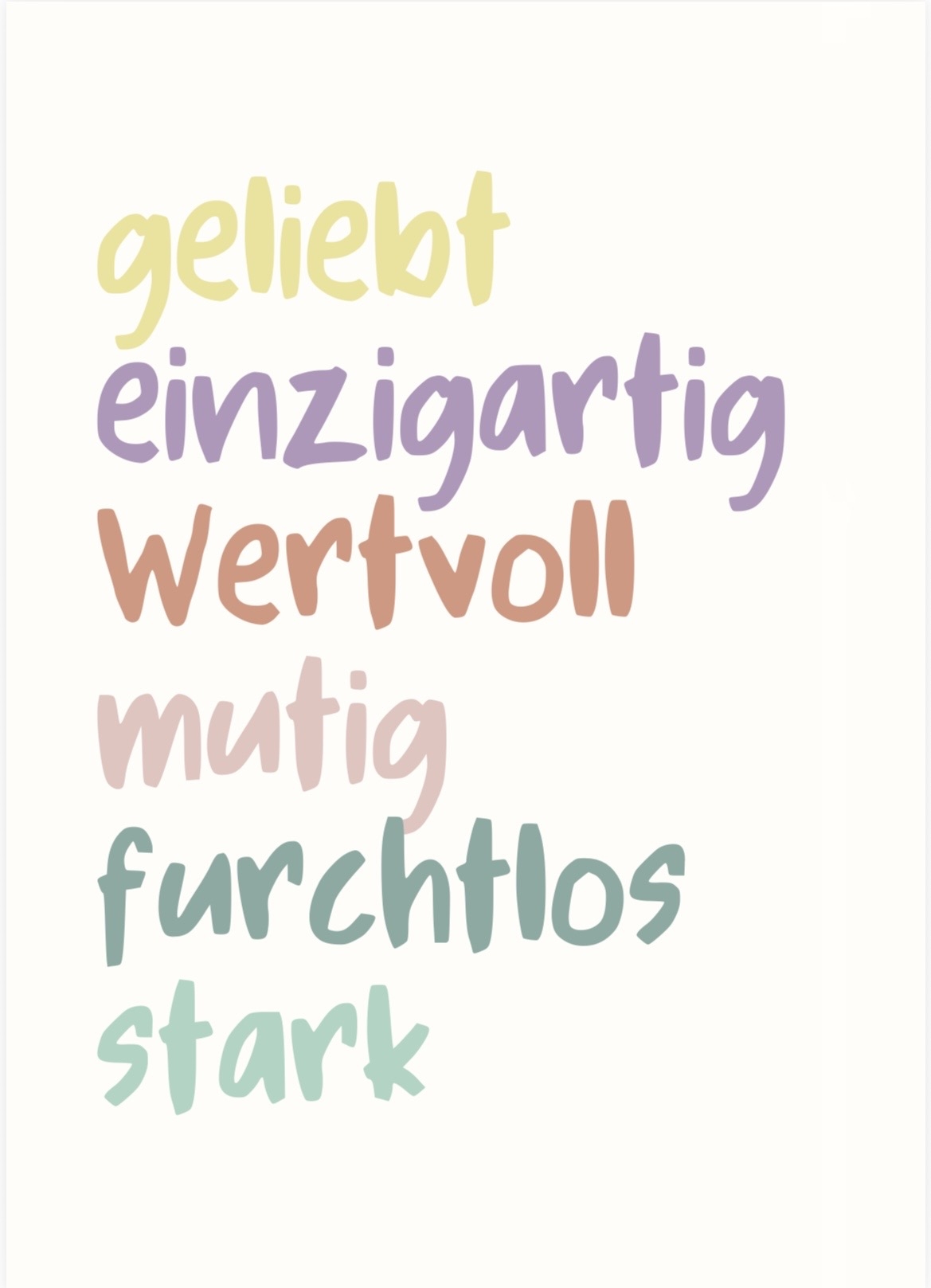 Poster A3 "geliebt, einzigartig, wertvoll"
