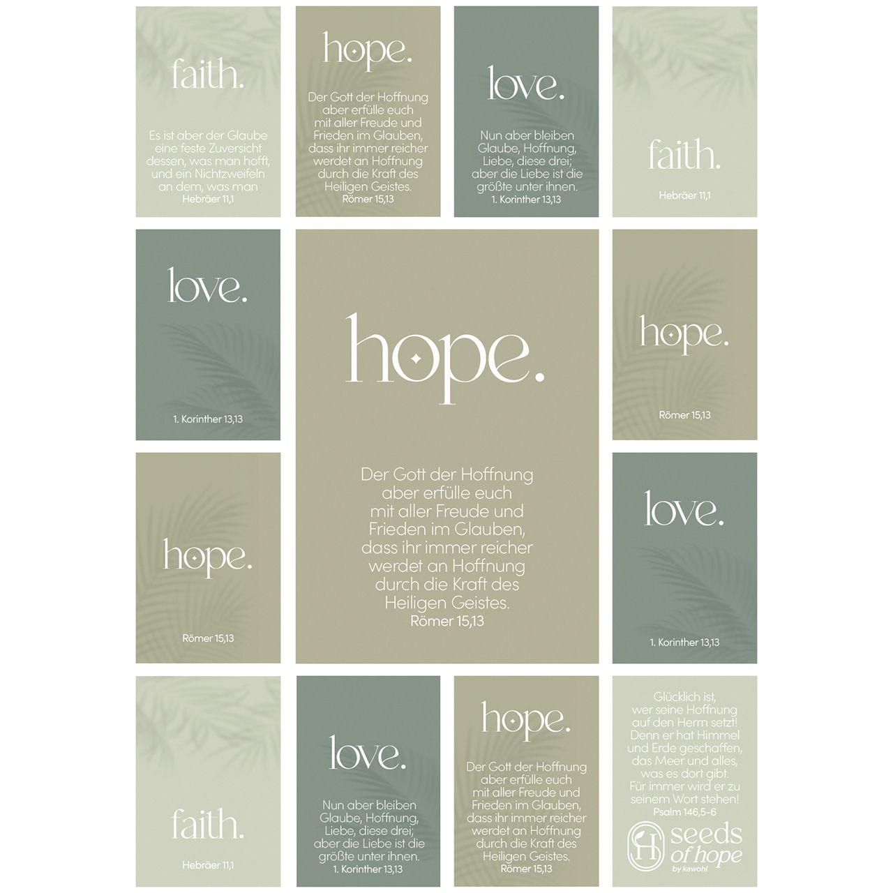 Aufkleber-Grußkarten: faith.hope.love. 4 Stück